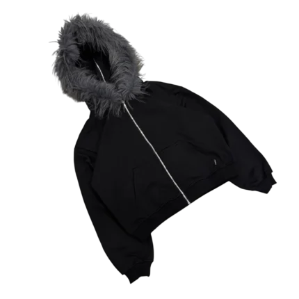 FUR ZIP HOODIE (BLACK)
